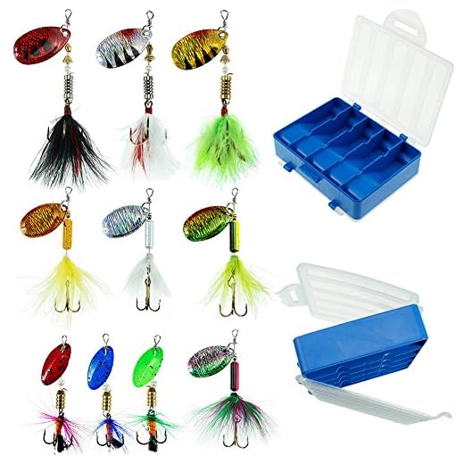 FouceClaus 10pcs Spinner Lures Baits with Tackle Box, Bass Trout Salmon Hard Metal Rooster Tail Fishing Lures Kit