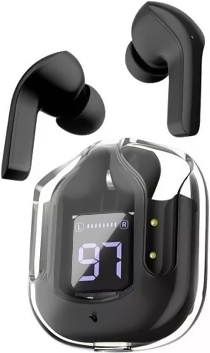 Nekko Crystal Wireless Earbuds, Transparent Charging Case and LED Digital Display, Bluetooth Earphones with ENC Noise Cancelling, Touch Control, Google Assistant and Siri Support (Black) (B0DHP32SJG) Amazon Price History, Amazon Price Tracker