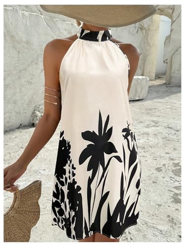 Image of Floerns Women's Geo Print Halter A Line Dress Sleeveless Vacation Short Dresses