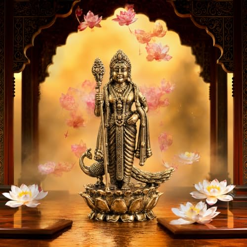 Estatua de Lord Murugan Kartikeya de Latón 4 Pulgadas