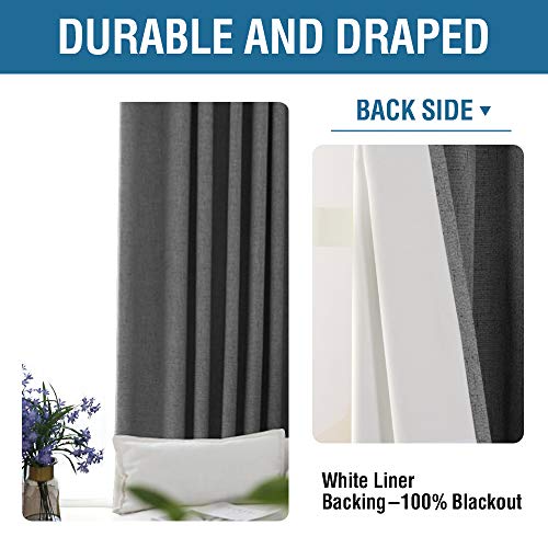 H.versailtex 100% Blackout Curtains For Bedroom Thermal Insulated Linen Textured Curtains Heat And Full Light Blocking Drapes Living Room Curtains 2 Panel Sets, 52X84 - Inch, Grey #TOP5