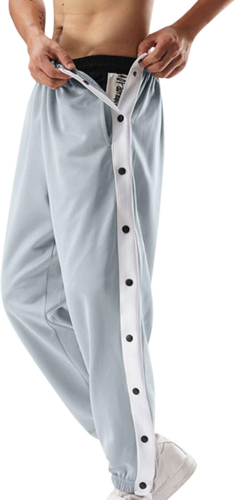 NQyIOS Men's Tear Away Basketball Pants High Split Snap Button Casual Post-Surgery Sweatpants Loost Fit Active Workout Trousers with Pockets
