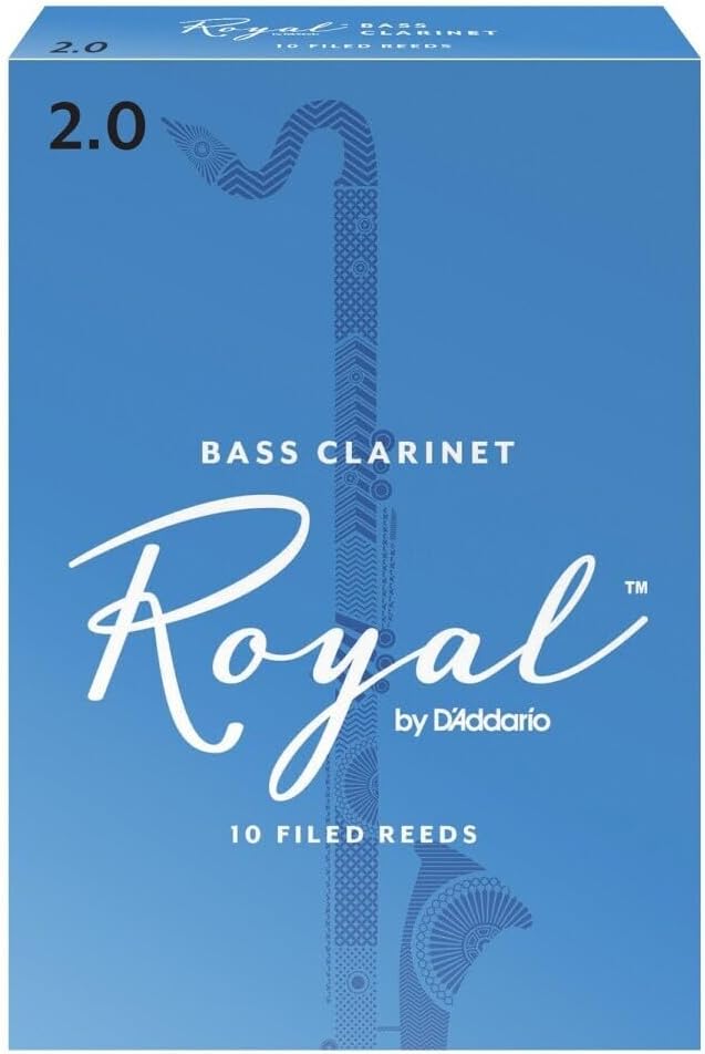 Bass Clarinet Reeds D'Addario Royal, Strength 2.0, 10-Pack, Beginner/Educational, Consistent Tone, Easy to Play, appropriate for Students - One Size
