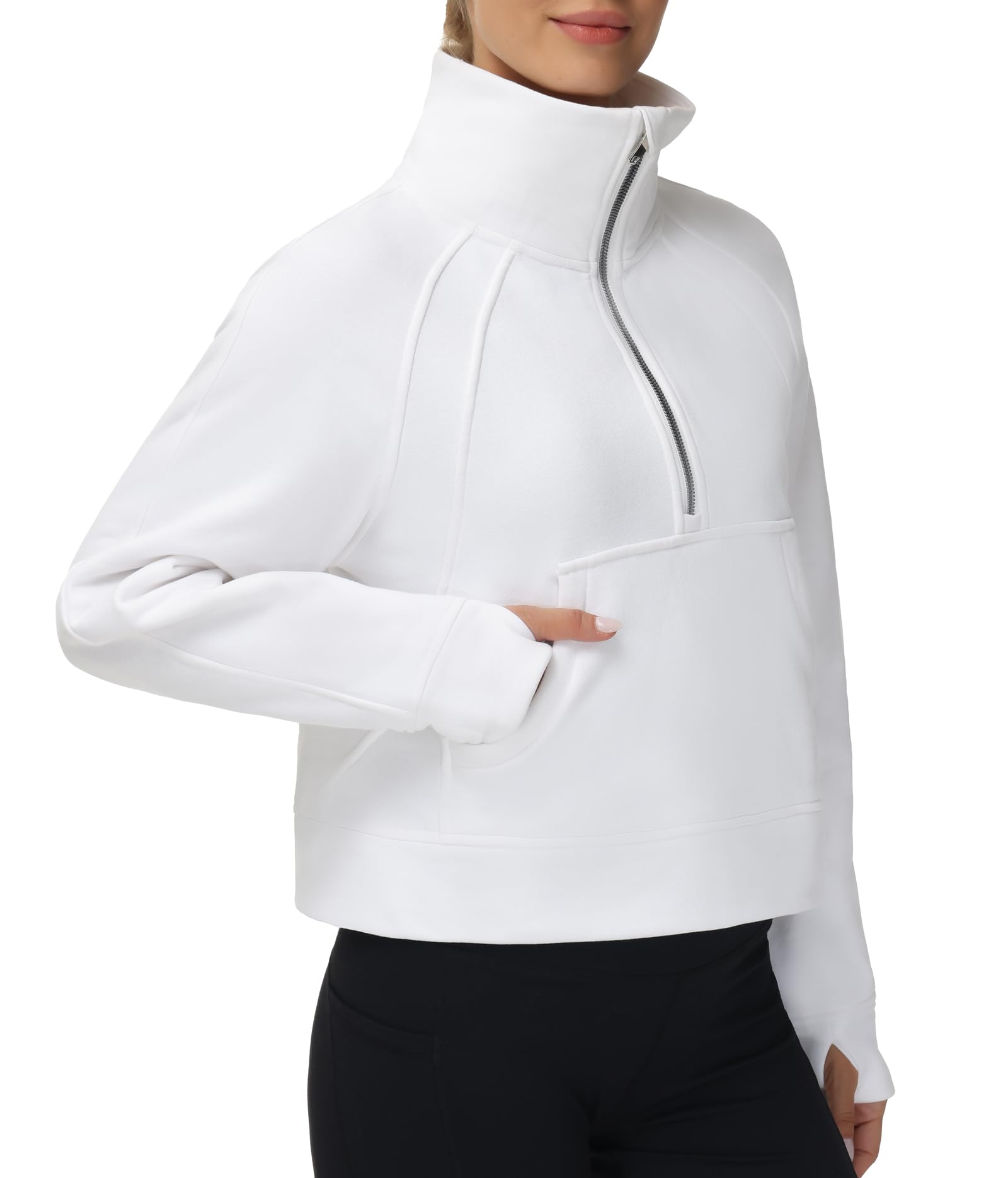 Dragon FitWomen's Half Zippe Sweatshirts High Neck Collar Pullover with Pockets Long Sleeve Crop Workout Tops Thumb Hole