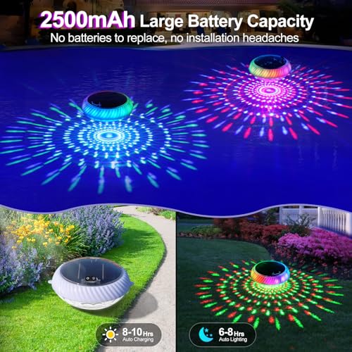 Askyli Floating Pool Lights Solar with Remote, 7.6 Inch RGB Up and Down Color Changing Solar Pool Lights That Float with Dynamic Lighting Effects, Floating Light for Pools, Party, Decor(2) - Thumbnail 4