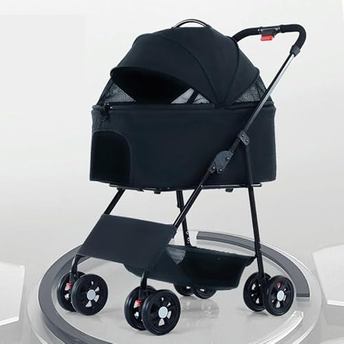 Pet Stroller, Foldable Pet Stroller, 3 in 1 Dog Cat Pushchair with Storage Basket Net Window Cup Holder, 360 ° Wear-Resistant Rubber Wheels Dog Travel Carrier for Small Dogs & Cats