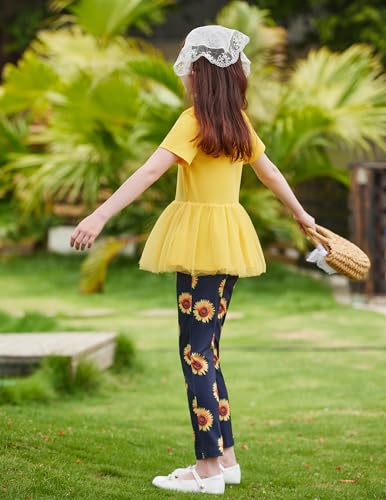 Arshiner Girls 2 Piece Outfits Casual Clothing Sets Short Sleeve Mesh Hem Roundneck Tops and Leggings Pants 2-10 Years3