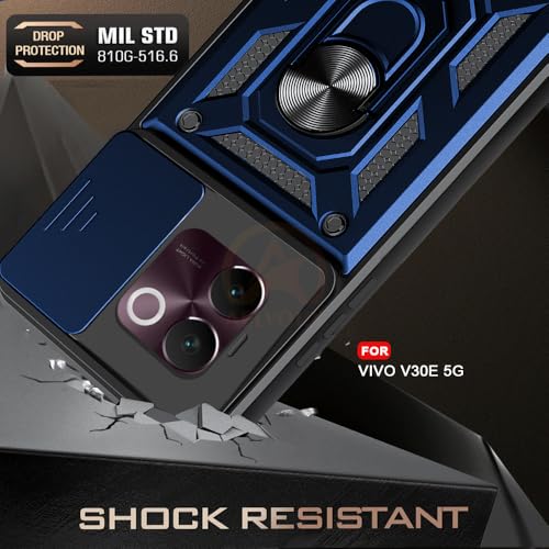 Image of Armor Bumper Back Cover Case for Vivo V30E 5G | Rotating Camera Cover, Ring Holder & Kickstand | Heavy Duty & 360 Degree Protection Vivo V30E 5G Back Cover (Blue)