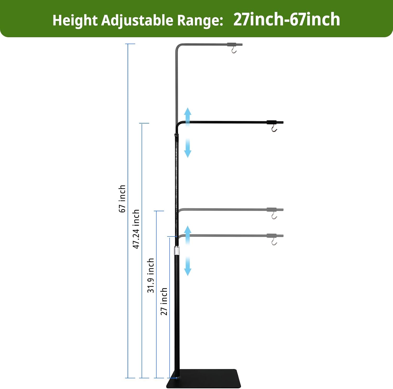reptile heat lamp stand 27inch-67inch with 360°adjustable swing arm,reptile light stand hanging lamp holder for bearded dragon,turtle,snake,chicks terrarium 27-67inch