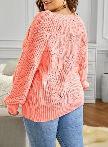 Image of Dokotoo Womens Sweaters 2026 Crewneck Cute Elegant Soft Long Sleeve Hollow Cable Knit Pullover Tops