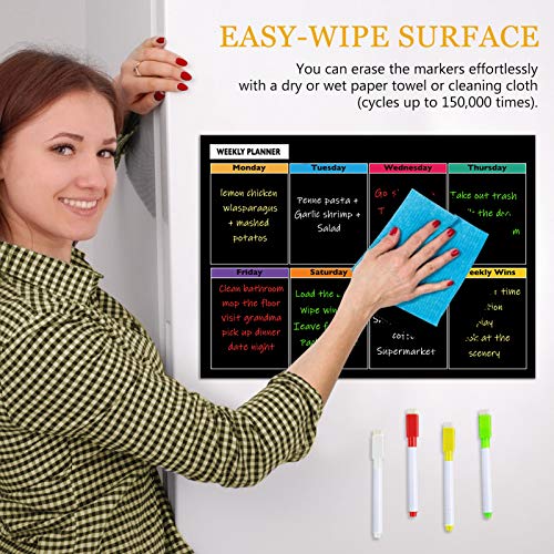 Inmorven Magnetic Black Dry Erase Board For Refrigerator, 18''X13" Weekly Calendar Fridge Chalkboard, Black Whiteboard Planner Board No Ghosting, With 4 Markers, 4 Fridge Magnets And Wiping Cloth #TOP3