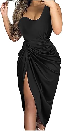 BAXLIMEK Cocktail Dresses for Women,2023 Summer Elegant Sexy Bodycon Wedding Guest Dress,Trendy Irregular Hem Party Dress