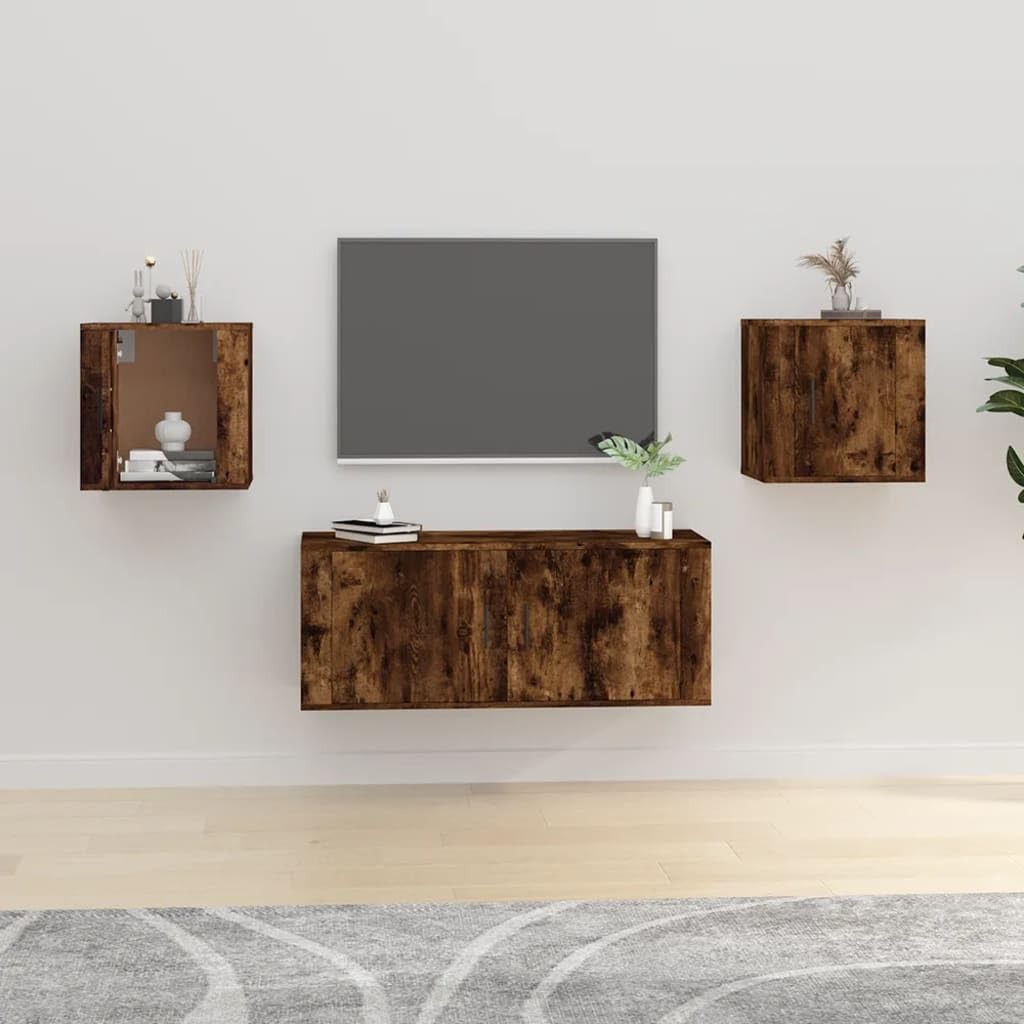 Armario de pared para TV, 2 unidades, roble ahumado, 40 x 34,5 x 40 cm, para salón, sala de entretenimiento