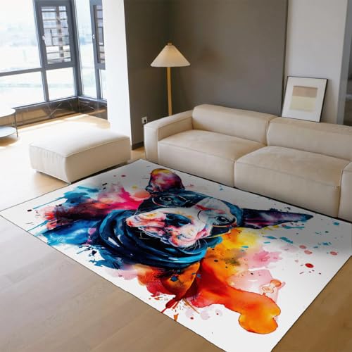 Tapis graffiti pour salle de classe et entrée motif animal chien à lunettes multicolore - 4