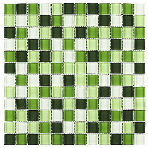 Tile Generation TGEMG-06 1x1 Square Green Glass Mosaic Tile Sheet
