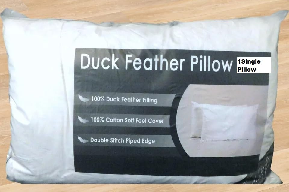 NIGHTS Hotel Quality 100% Duck Feather Pillow Pair Soft Extra Filling Pillow Available in 1 pack of 2 pillows or 1pk of 4 pillows or a Single Pack(1)