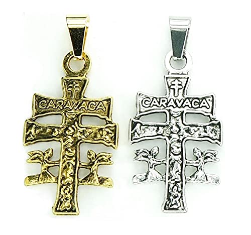 2pc Caravaca Cross Pendants, 2-piece Charm Set, Caravaca de la Cruz, Cruz de Caravaca, for DIY Necklace or Rosary, with Black Velvet Jewelry Pouch