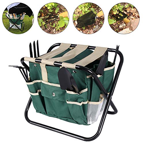 upstartech Tabouret de Jardin Tabouret Porte-Outils de Jardinage,Jardinage Pliant Tabouret Multifonctionnel Jardinage Pliant Tabouret avec Sac à Outils pour la pêche Pique-Nique Voyage et randonnée