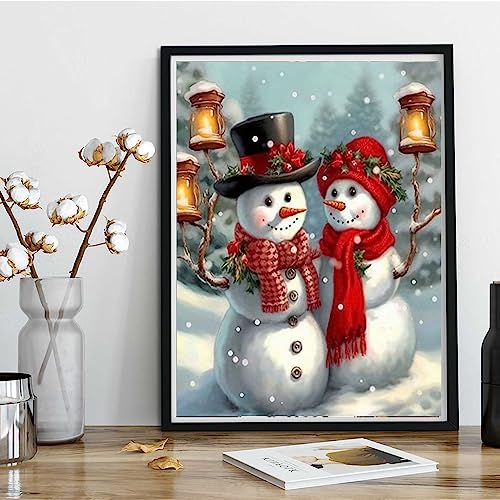 Kaliosy 5D Diamond Painting Christmas Snowman Couple By Numbers Kit Full Drill, Diy Paint With Diamonds Art For Embroidery Cross Stitch Rhinestone Crystal Home Wall Office Decoration 12X16Inch #TOP3