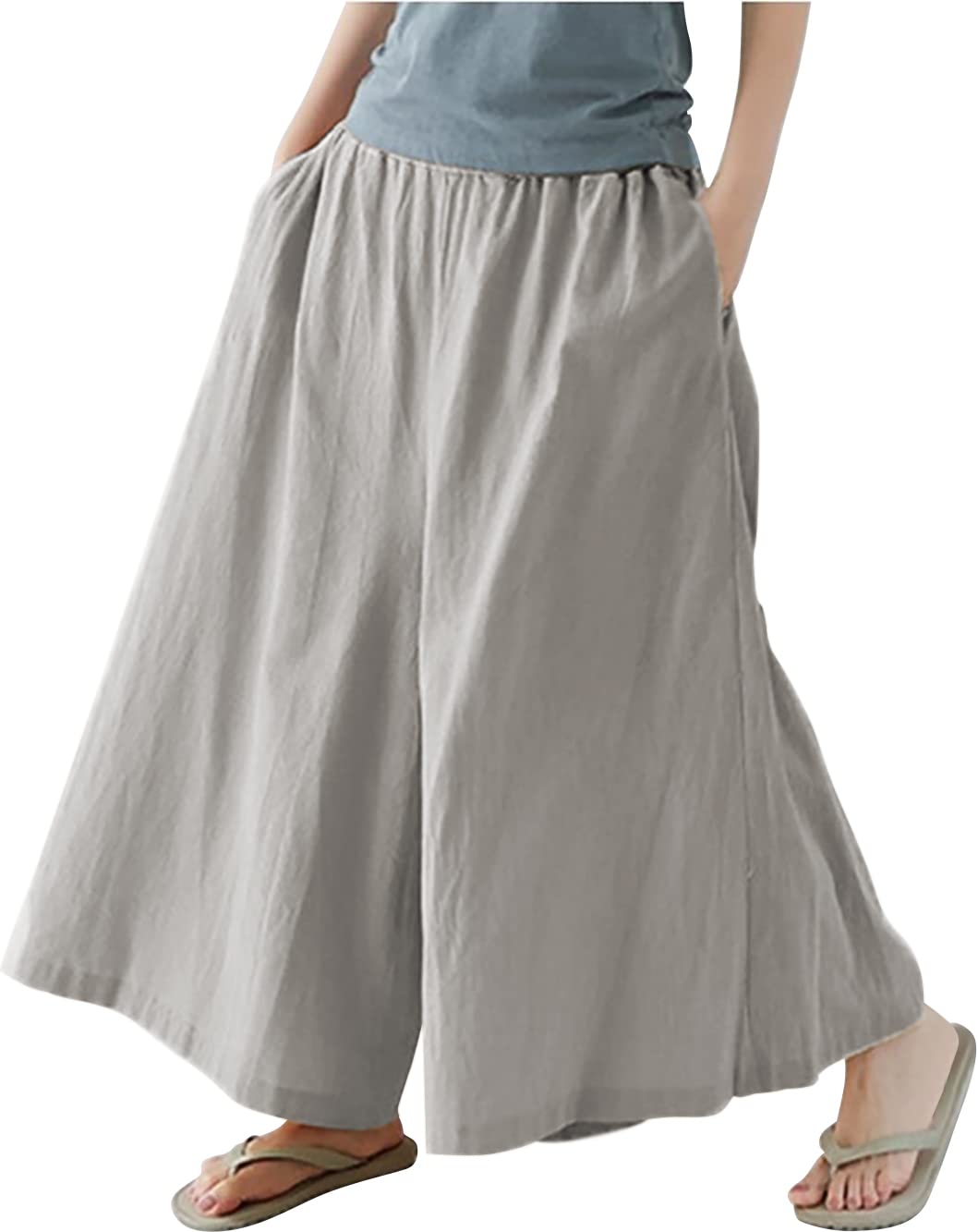 VZQI Women High Waist Casual Loose Wide Leg Long Palazzo Pants Trousers with Pockets Gray 2XL