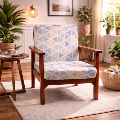 Image of STITCHNEST 'Contour Fit Series' Stretchable Printed Wooden Sofa Cover (Pack of 4) - Elastic Wooden Chair Cover | Wooden Sofa Seat Cover | Size - 20-21 x 20-21 x 3-5 in