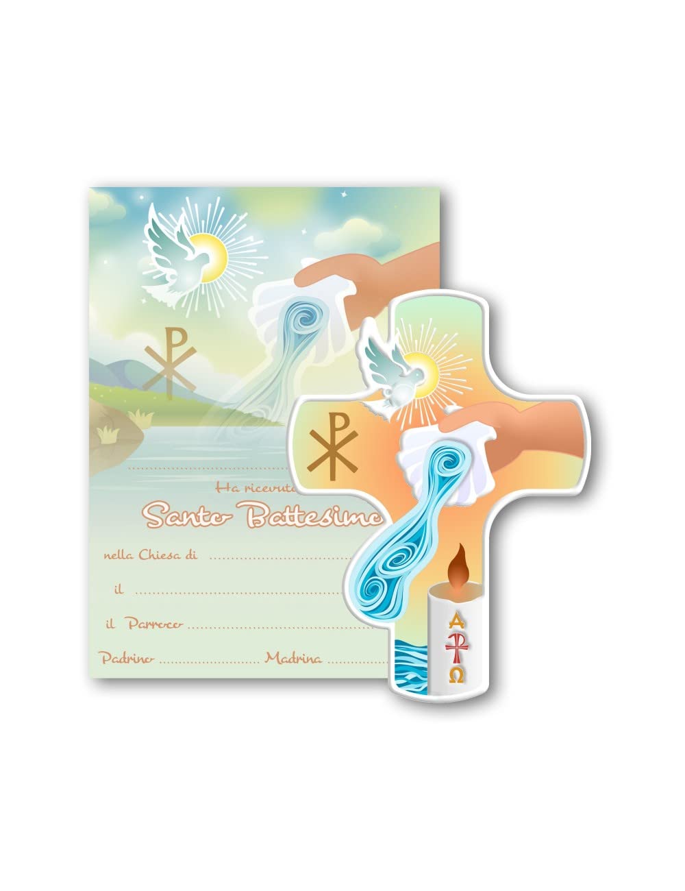 Croix Baptême Enfant Fratelli Bonella - Résine Cérame Avec Diplôme Souvenir