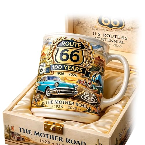 Vintage Route 66 Commemorative Mug | 1926-2026 100th Anniversary Coffee Cup | Collectible Mother Road Gift for Travelers Friends & Family