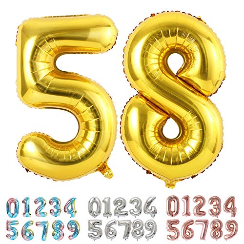 Ponmoo Foil Globo Número 58 85 Dorado, Gigante Numeros 0 1 2 3 4 5 6 7 8 9 10-19 20-29 30-39 40-49 50-60-70-80-90-100, Grande Globos para La Boda Aniversario, Globo de Cumpleaños Fiesta Decoración Cover