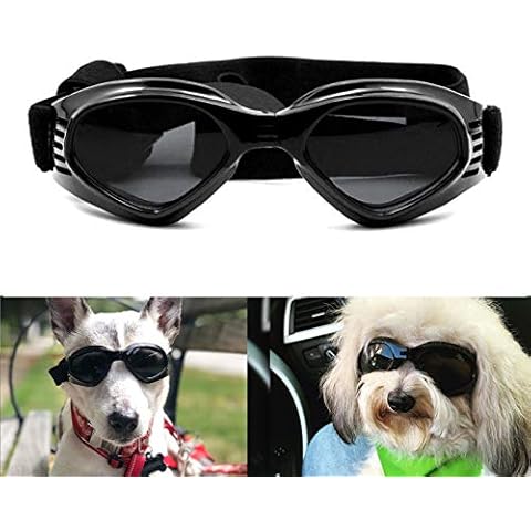 PETLESO Dog Goggles Stylish Pet Sunglasses Anti-Fog Waterproof Windproof Dog Sunglasses Eye Protection Anti-UV Goggles for Small/Medium Dogs - Black Cover