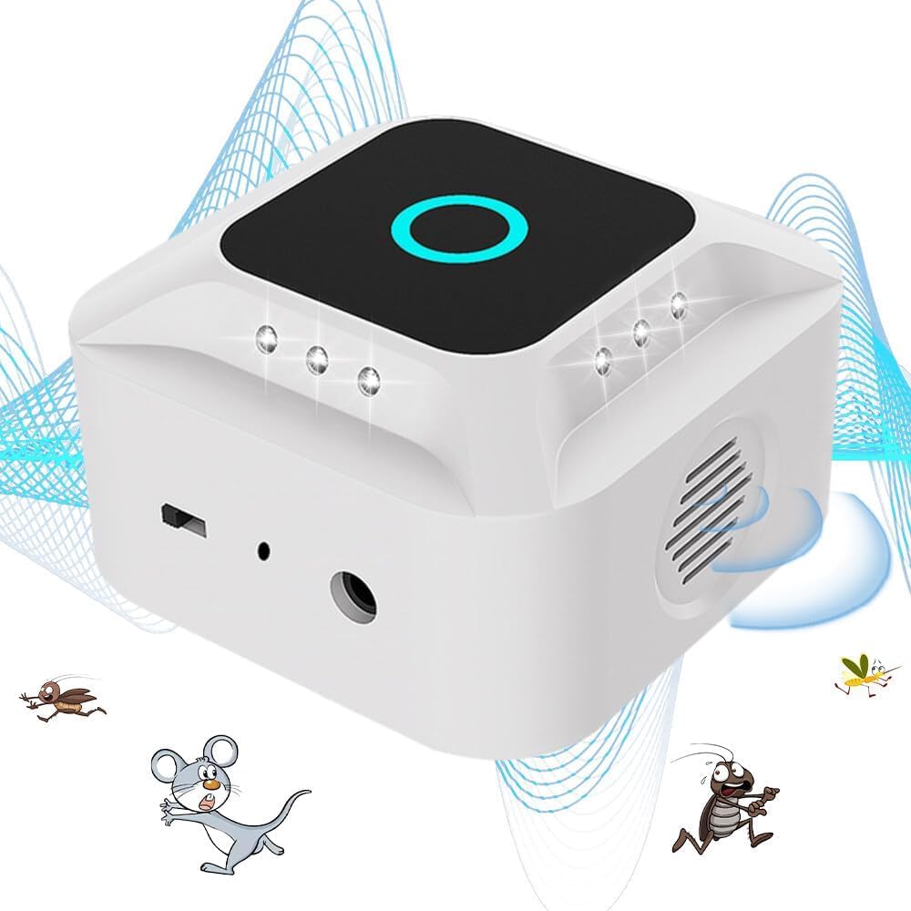 Ultrasónico para Ratas, 2024 Repelente de murciélagos, Ardilla y cucaracha ultrasónica, 360 ° con luz LED, Repelente ultrasónico para Ratones Cucarachas antiplagas enchufables para jardín