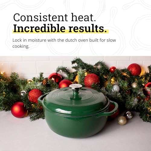 Lodge Essential Enamel Cast Iron Dutch Oven 6 Quarts - Perfect for Bread Baking, Braising, Marinating & Slow Cooking, Features Moisture-Sealing Lid & Dual Handles, Kitchen Essentials, Evergreen by Lodge - Image 3