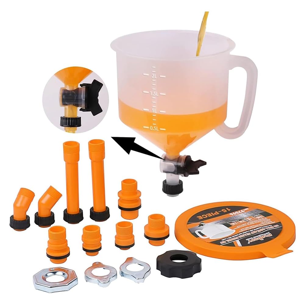 QXRSOP Coolant Funnel Kit with Valve Switch Radiator, No-Spill Coolant Funnel Kit,Radiator Bleeder Funnel Kit, Car Coolant Refill Tool, Universal Fitment Applicable to Any Vehicle(15pcs)