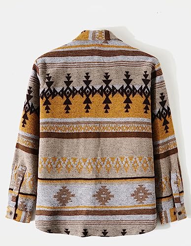 VIEWON Men's Casual Print Button Down Woolen Long Sleeve Lightweight Lapel Western Shacket Jacket Coat2