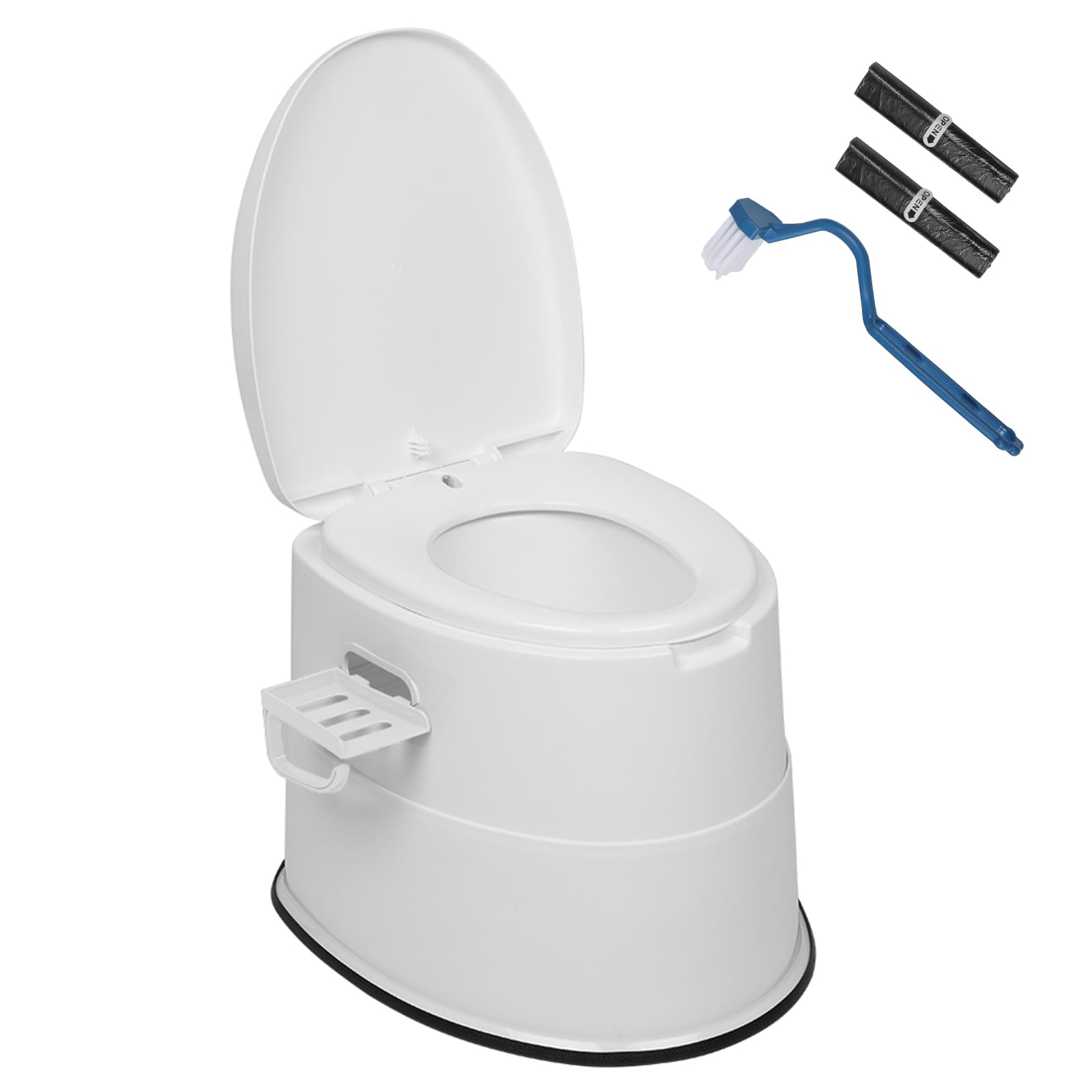 VINGLI Portable Toilet | Indoor Outdoor Commode w/Detachable Inner Bucket, Removable Paper Holder, Included Toilet Brush &amp; Trash Bags, Lightweight Compact for Camping, Boat, Van, Emergency, White