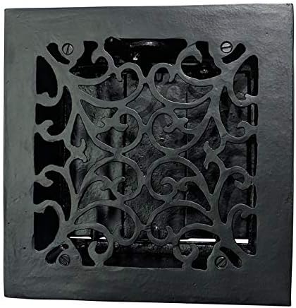 Adonai Hardware "Carmel" Black Antique Iron Wall and Floor Register with Cast Iron Louver- Black Powder Coated