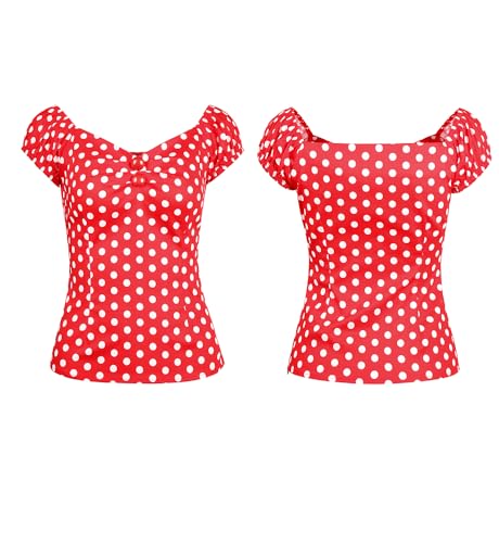 Image of YARN & INK Women's Rockabilly Tops 1950s Pinup Shirt Casual Off Shoulder Vintage Blouse