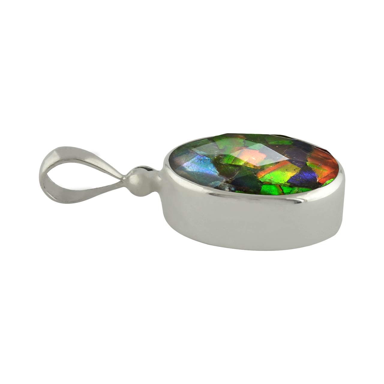 Starborn kanadischer Ammolit mit facettiertem brasilianischen Bergkristall Anhänger in 925 Sterling Silber Fassung