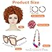 Maazusa Orange-red curly wig and oversized jewelry set with curly hair, headpiece, necklace, bracelet with fashionable glasses - perfect for Halloween and cosplay!