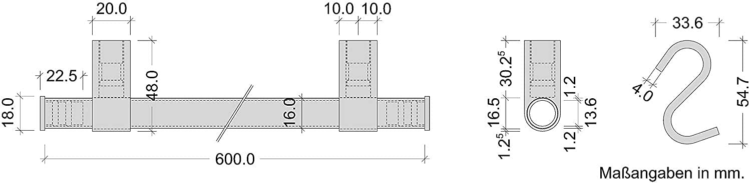 Gedotec Design Küchenreling Wand-Relingsystem Küche | Schwarz matt | Reling-Set Länge: 600 mm | Reling-System mit 5 S-Haken mit Befestigungsmaterial | 1 Komplett-Set - Küchenleiste aus Metall