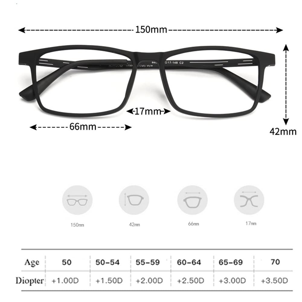 Lesebrille Sonnenbrille 1.0-3.5 Herren Bifokale Gleitsichtbrille Lesehilfe Getönt Anti UV Schutz Flexibel Rahmen Multifokal Sehhilfe Augenoptik (Color : Bright Black, Size : +2.00)