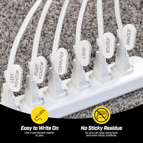 Image of Cable Labels by Wrap-It Storage, Regular, White (36 Pack) - Write On Cord Labels, Wire Labels, Cable Tags and Wire Tags for Cable Management and Electronics, Computers. Great Stocking Stuffer
