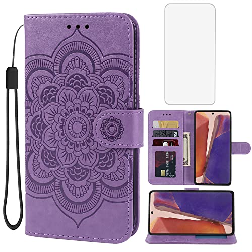 Bohefo Case for Galaxy Note 20, for Samsung Note 20 SM-N981U Wallet Case with Tempered Glass Screen Protector, Leather Flip Credit Card Holder Stand Phone Cover for Samsung Galaxy Note20 5G Purple