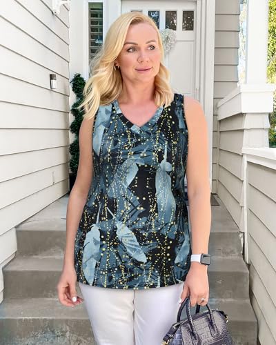 Summer Tops for Women Sleeveless V Neck Tshirt Loose Fit Casual Tank Tunic Blouse2