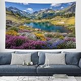 Arazzo da Parete Lago Dei Fiori Selvatici Appeso a Parete Dipinto Di Paesaggio Montano Gra...