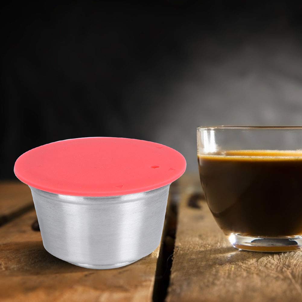 Reusable Coffee Pods,Stainless Steel Reusable Refillable Coffee Capsule Cup with Pressed Powder Cover Fit for Coffee Maker (Red) - Image 4