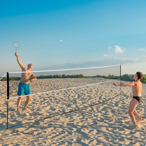 VEVOR Badmintonnetz-Set, Badmintonnetz für den Außenbereich im Hinterhof, Strandpark, Badmintonnetz für Erwachsene & Kinder mit Stangen, Tragetasche, 4 Eisenschlägern & 3 Nylon-Federbällen
