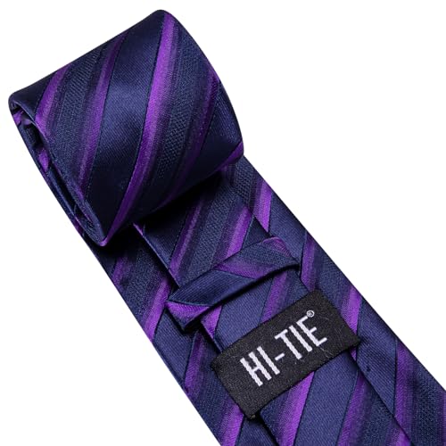 Image of Hi-Tie Silk Ties for Men Plaid Paisley Striped Necktie Pocket Square Cufflinks Set Formal Business