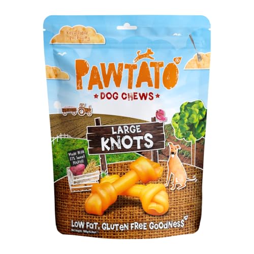 Image of Pawtato Large Vegan Dog Chews Knots 180g – Natural Rawhide-Free Dog Treats Made with Sweet Potato & Rice, Plant-Based, Low Fat & Hypoallergenic