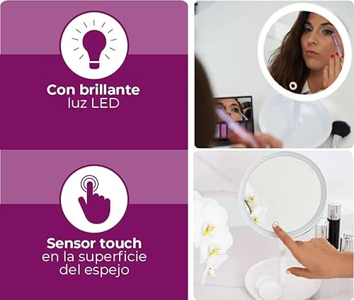 Miniatura 5 de Beurer Espejo de tocador y cosméticos iluminado, superficie con sensor táctil, bandeja de almacenamiento, con portátil, espejo de maquillaje con