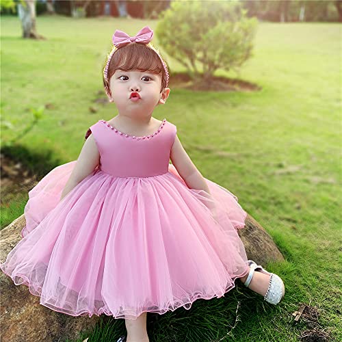 Nssmwttc 6M-6T Baby Backless Pageant Dress Toddler Girls Tutu Gown Flower Dresses With Headwear (Dusty Pink, 12-18 Months) #TOP4